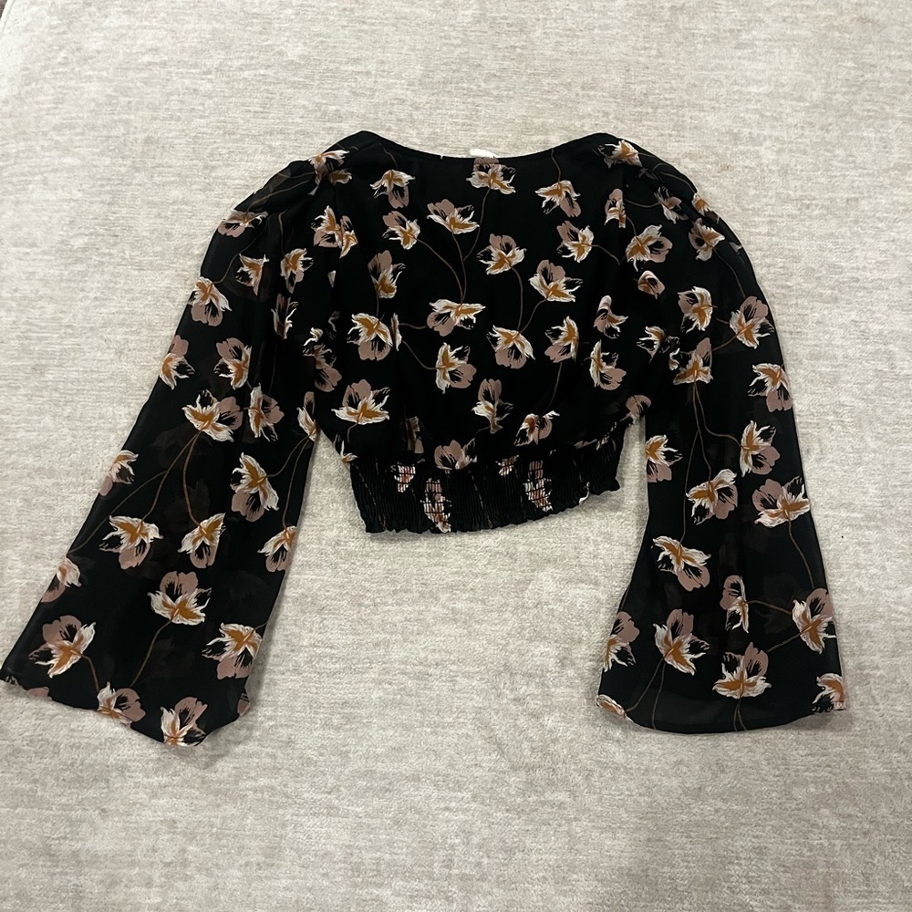 By Together The collection black floral blouse with tan flowers Corpcore